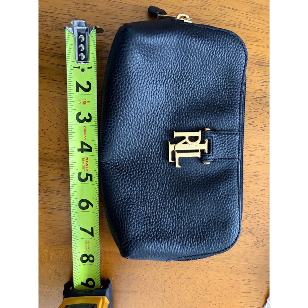 Lauren Ralph Lauren Womens Cosmetic Makeup bag 100% Cow Leather Black EUC - Picture 6 of 7